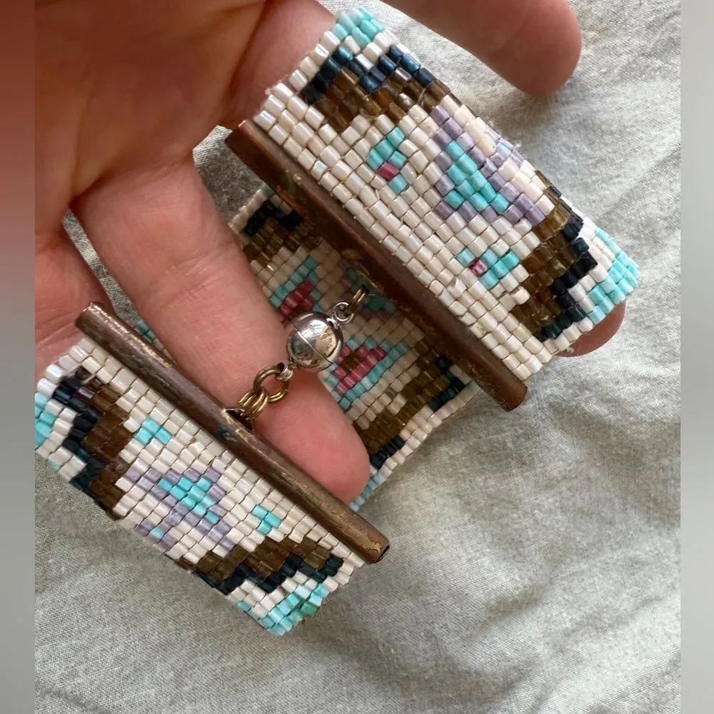 Y2K Handmade Tribal Inspired Beaded Woven Bracelet with Magnet Closure